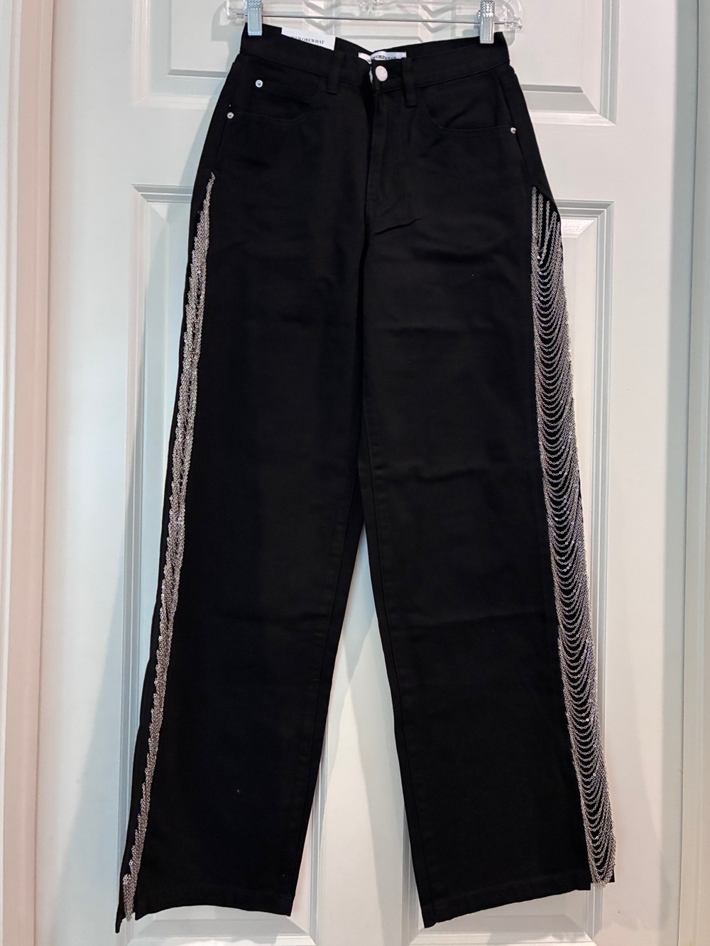 WeWoreWhat‎ Chain Slit Wide Leg Jeans - Black